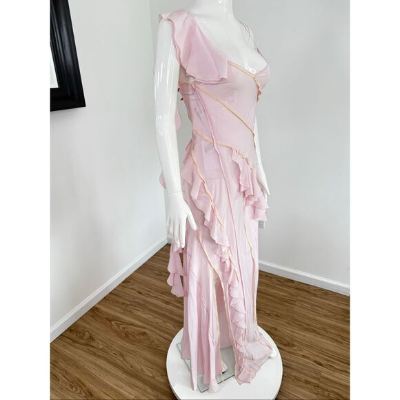 Victoria Beckham $2390 Asymmetric Bias Frill Ruffle Silk Dress Pink Size 2 - Picture 8 of 11